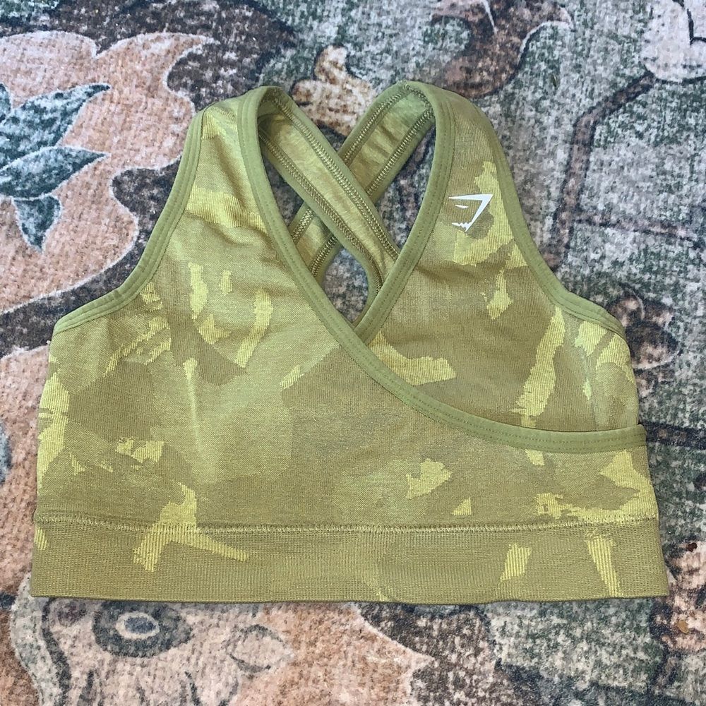 Gymshark Green Camo Sports Bra Size Small - Picture 2 of 5
